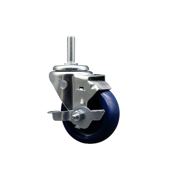 35 Inch Solid Polyurethane Wheel Swivel 58 Inch Threaded Stem Caster with Brake SCC